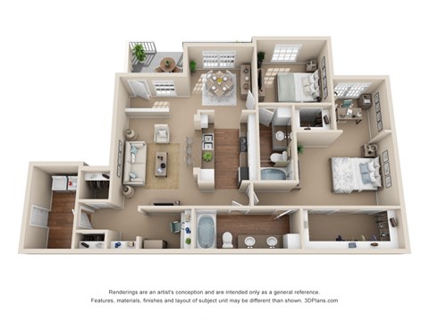 Floor plan for 2 beds, 2 baths, 1219 sqft